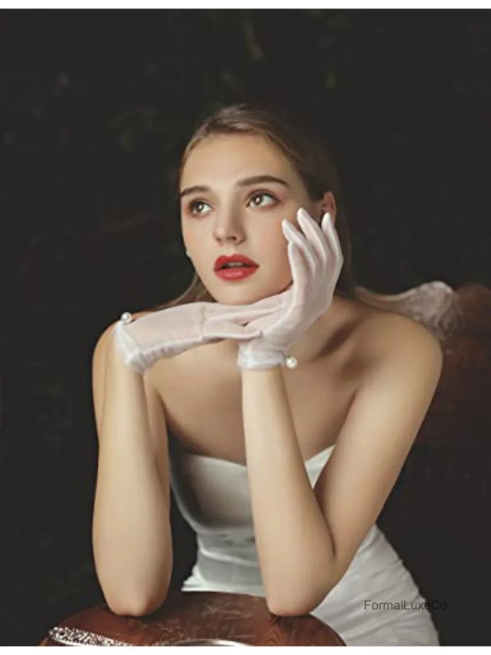 Short Satin Gloves for Wedding Evening Party Dressy Lace Tulle Gloves
